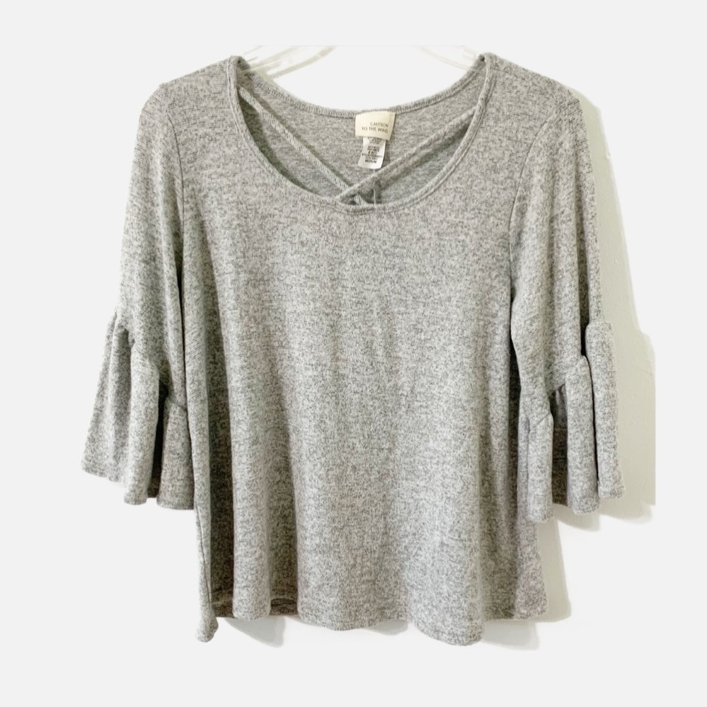 Caution to the Wind 3/4 Bell Sleeve Soft Rayon Blend Rounded Neck Pullover Top⬜️